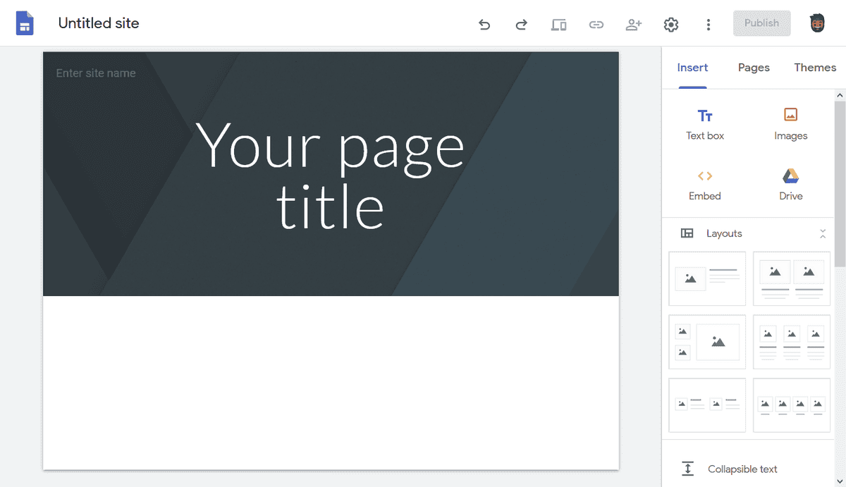 A new site in Google Sites.