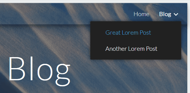 Dropdown showing subpages of Blog