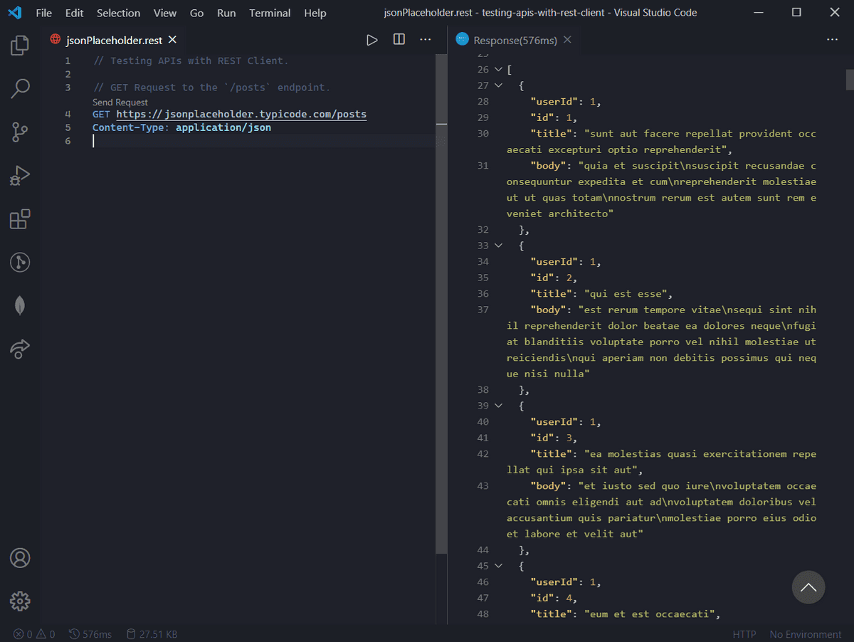 Response from the API when GET request is performed.